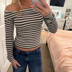 American Eagle Outfitters Off-Shoulder Black and White Striped Top